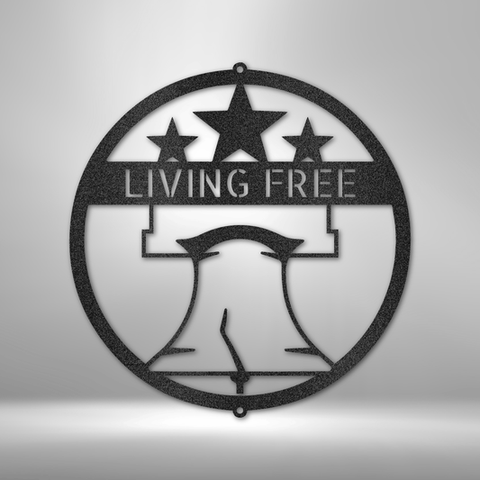 Custom Liberty Bell steel sign with three stars and personalized patriotic text, made in USA