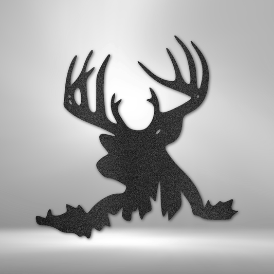 custom steel sign made in usa with stylized buck deer silhouette and large antlers