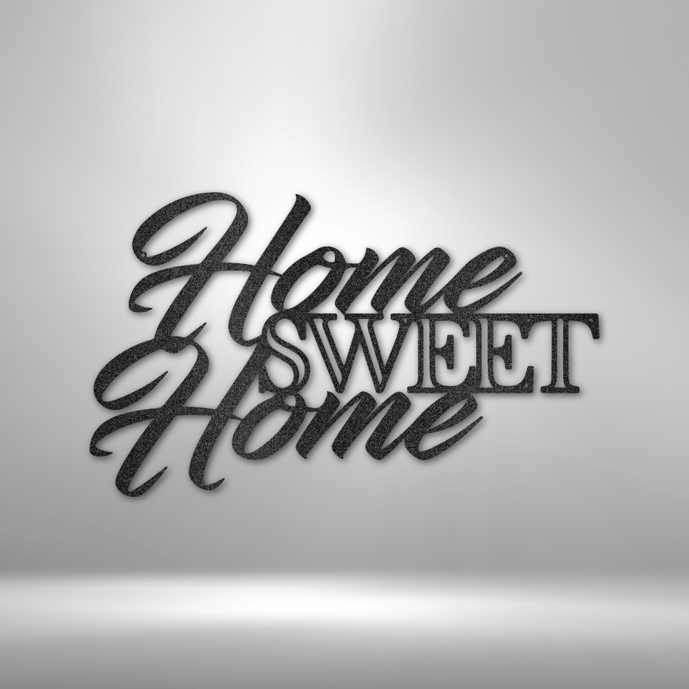Home Sweet Home metal wall art in script and serif font, classic home decor made in USA