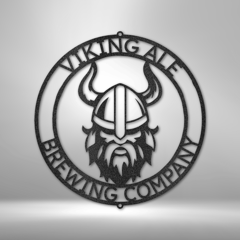 Custom steel Viking wall sign with horned helmet design and personalized Norse-themed text