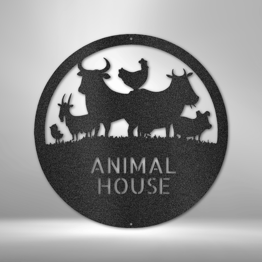 custom steel sign made in usa with livestock silhouettes and personalized farm name text