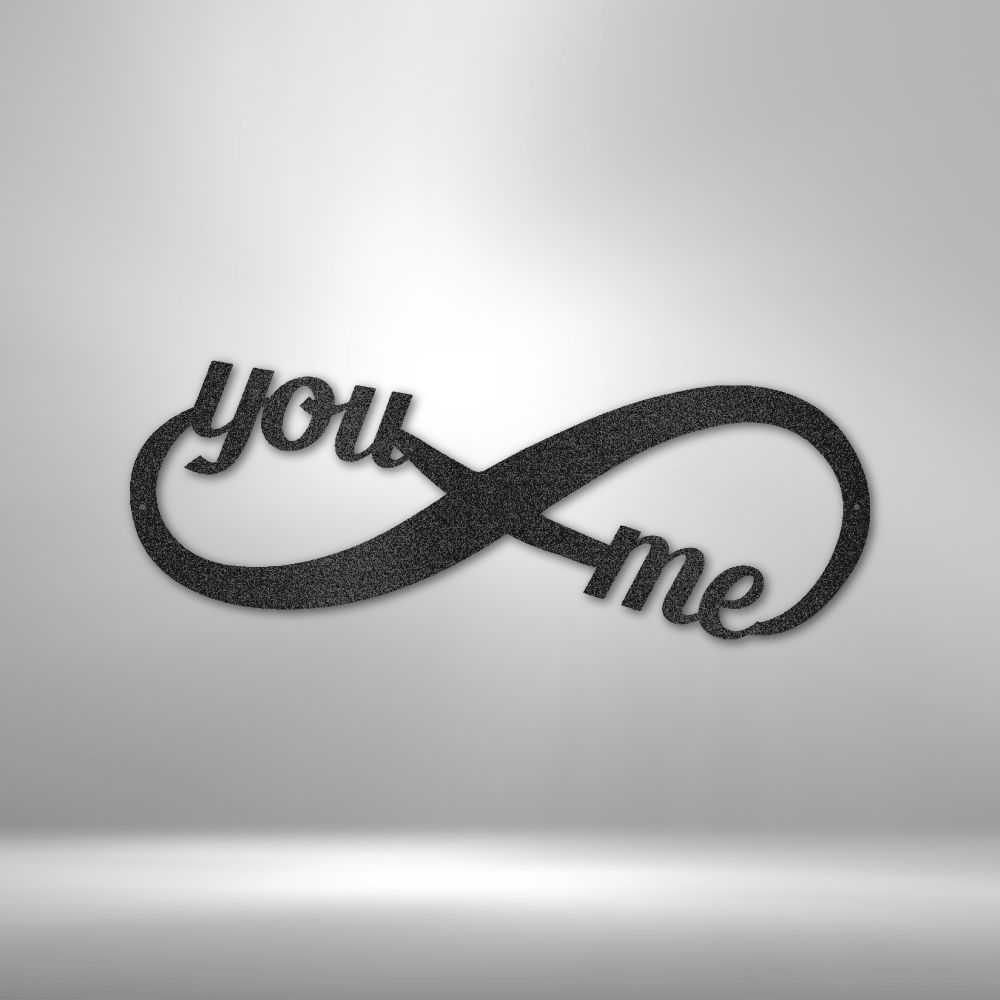You and Me infinity metal wall art in script design, romantic home decor made in USA