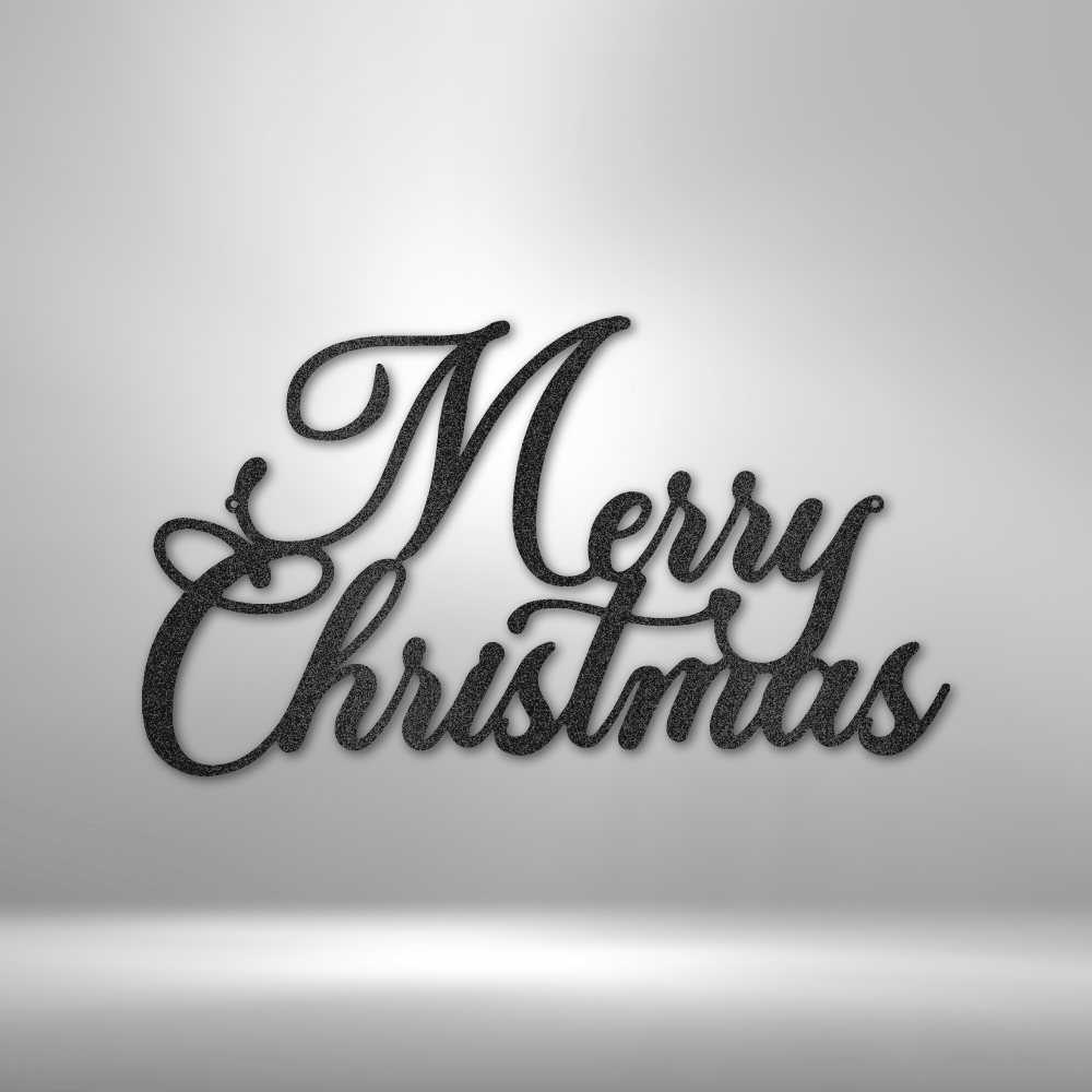 Merry Christmas metal wall art in script font, classic holiday home decor made in USA