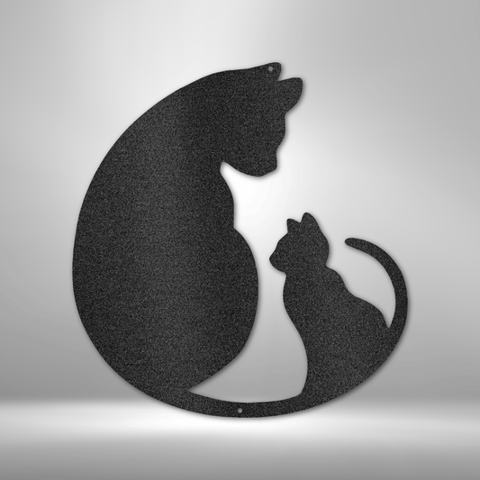 Cat and kitten metal wall art in minimalist silhouette design, pet lover home decor made in USA