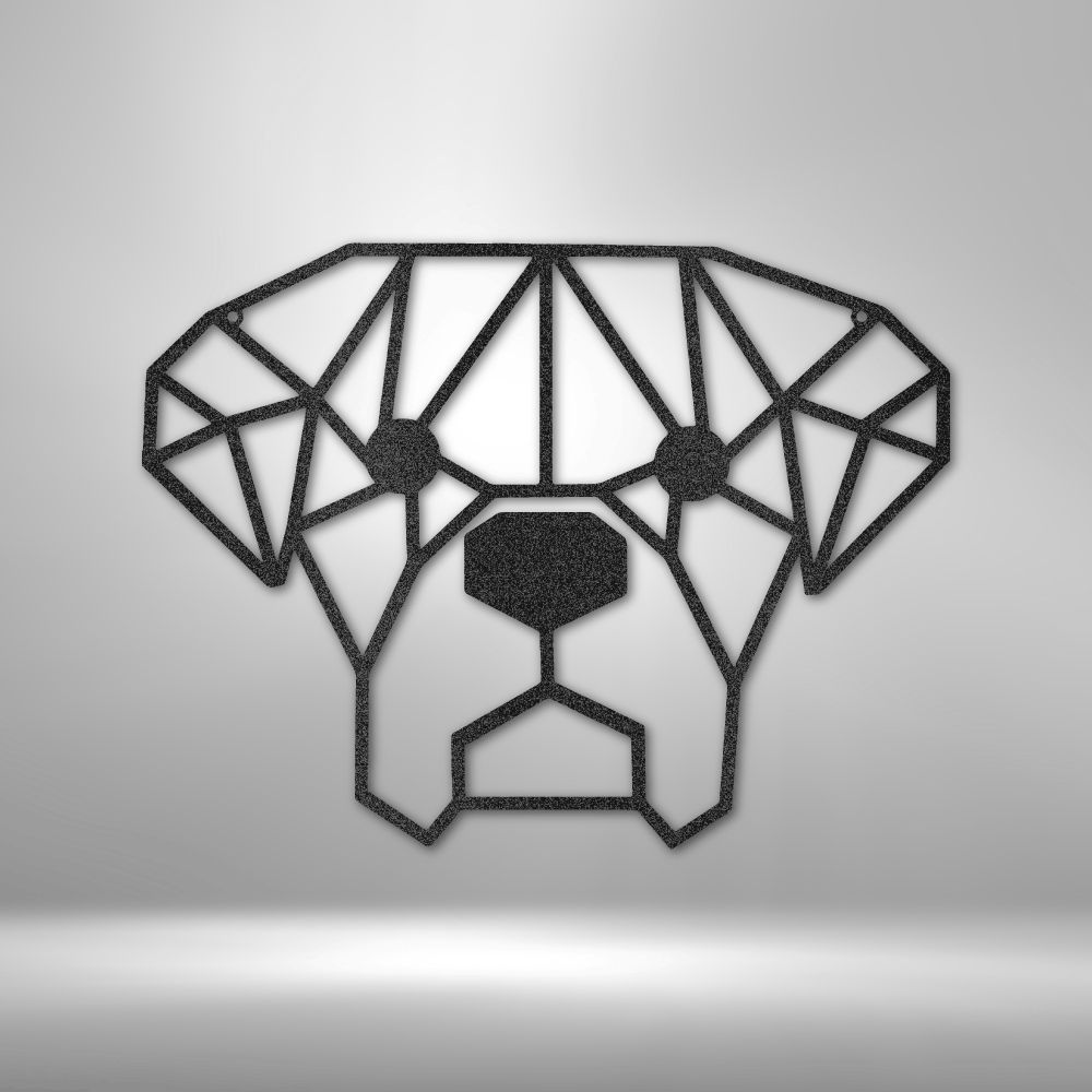 Geometric dog face metal wall art, modern pet lover decor for dog-friendly homes, made in USA