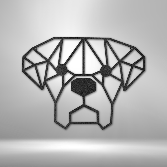 Geometric dog face metal wall art, modern pet lover decor for dog-friendly homes, made in USA