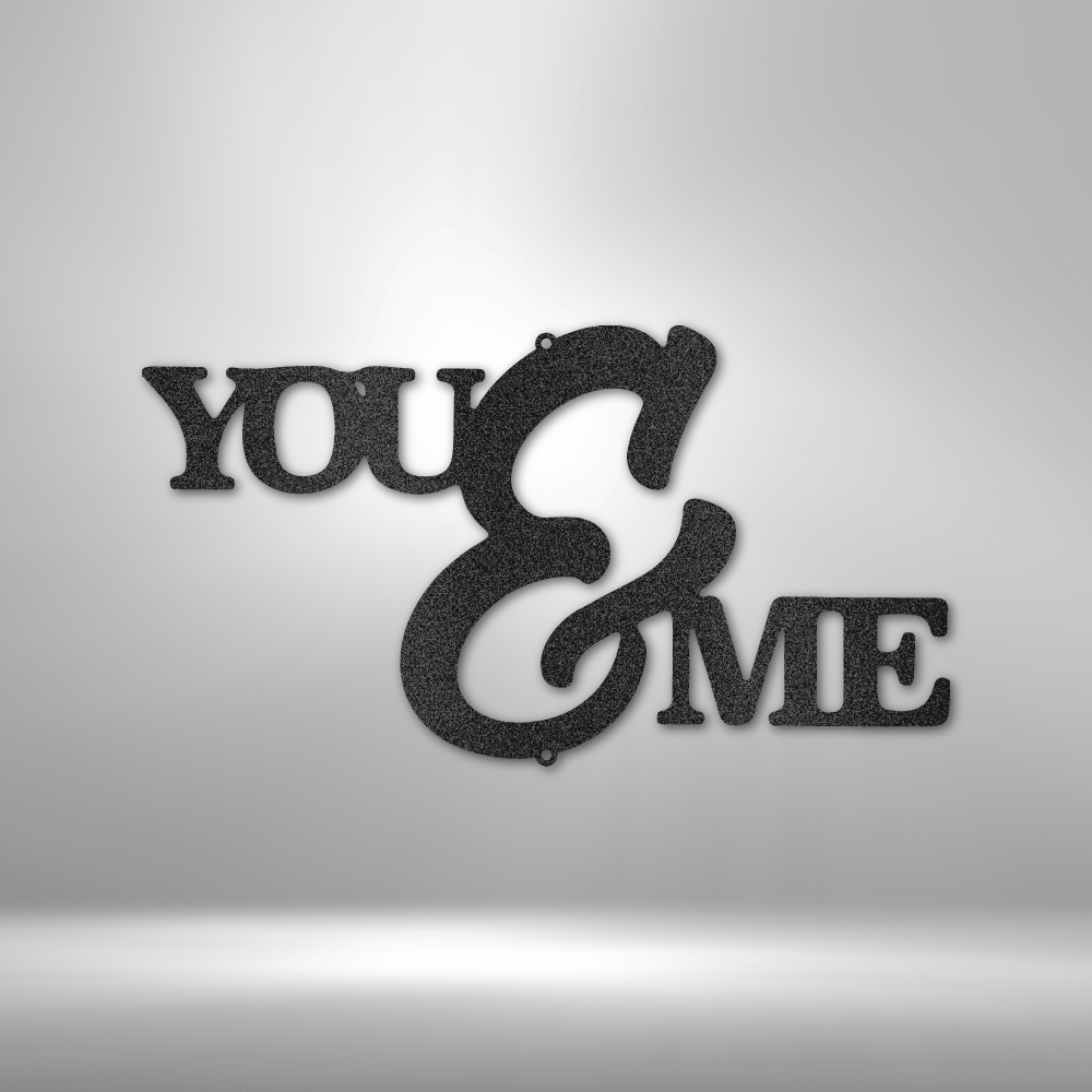 Steel wall art with YOU & ME text design, romantic and minimalist decor