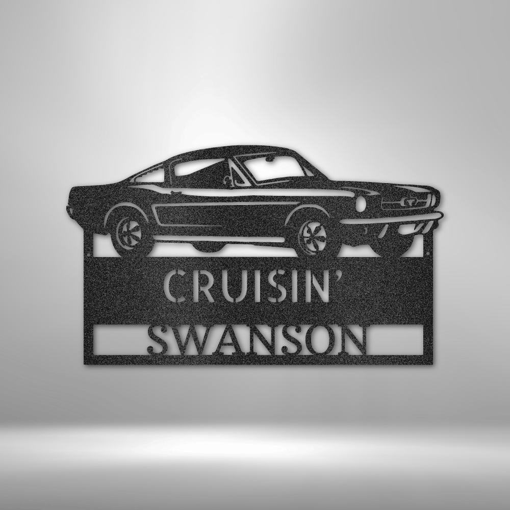 Custom muscle car steel sign with two personalized text lines for garage or car lover wall art, made in USA