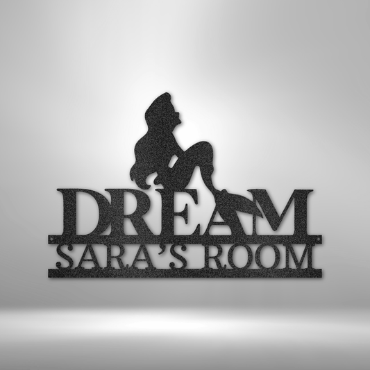 Custom steel sign with fairy silhouette and personalized kids room decor for birthday's or playroom upgrades.