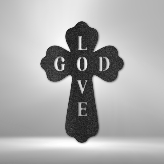Metal wall art metal cross with GOD and LOVE lettering, Christian home decor