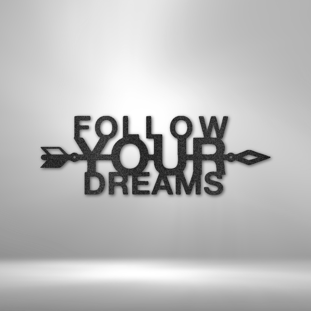 Follow Your Dreams metal wall art with arrow design, inspirational decor for teen bedroom or office made in USA