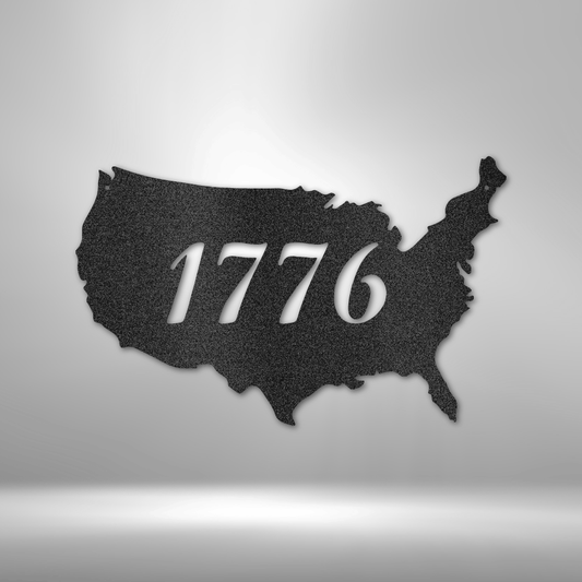 custom steel sign made in usa with 1776 text cut into united states map silhouette