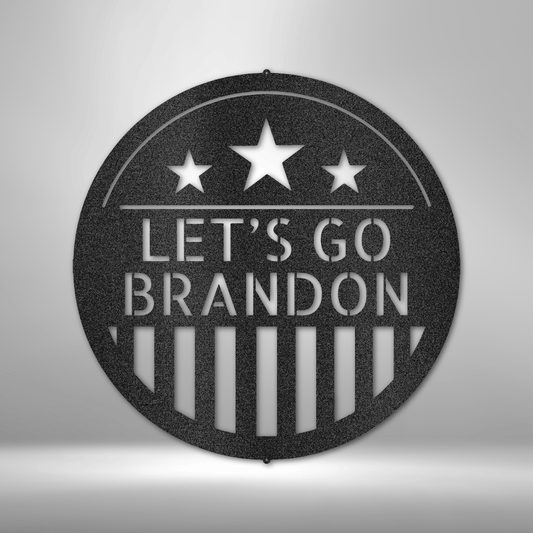Custom patriotic steel sign with three stars, vertical stripes, and space for personalized text, made in USA