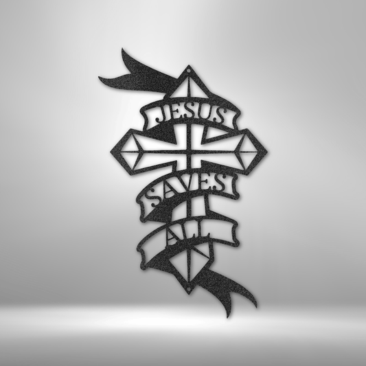 custom steel sign made in usa with cross and jesus saves all banner wall art