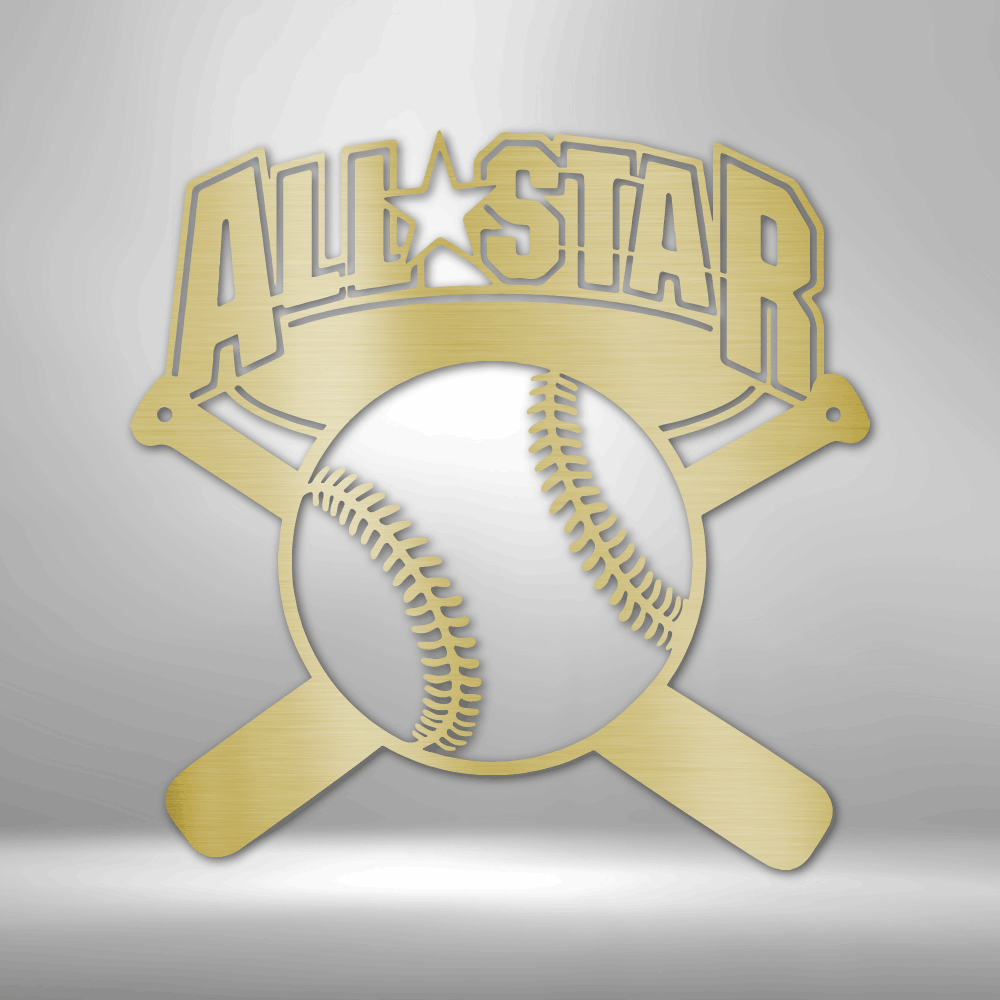 All Star baseball metal wall art with bats and ball, sports room decor made in USA