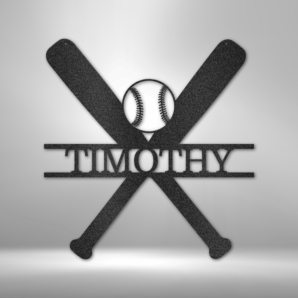 Custom baseball bat wall sign with name and ball, sports decor for kids rooms and coaches, made in USA