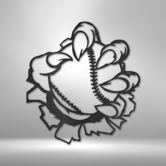 Baseball claw metal wall art with ripped design, sports room decor made in USA