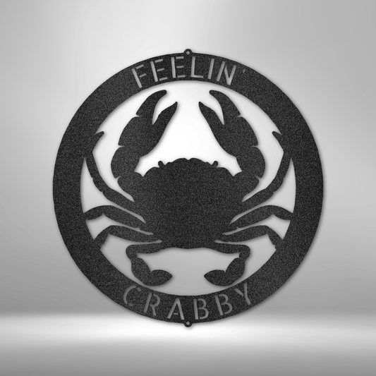 Custom steel crab silhouette sign with personalized coastal-themed text