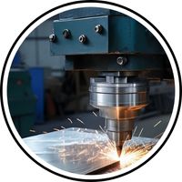 An illustration of a laser cutter cutting through steel in the process of creating a personalized custom steel sign.