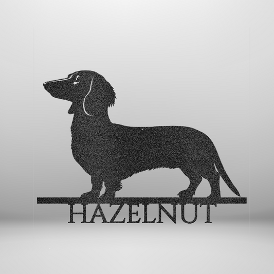 Custom Steel Sign: Dachshund Nameplate for Dog Lovers mockup in black.
