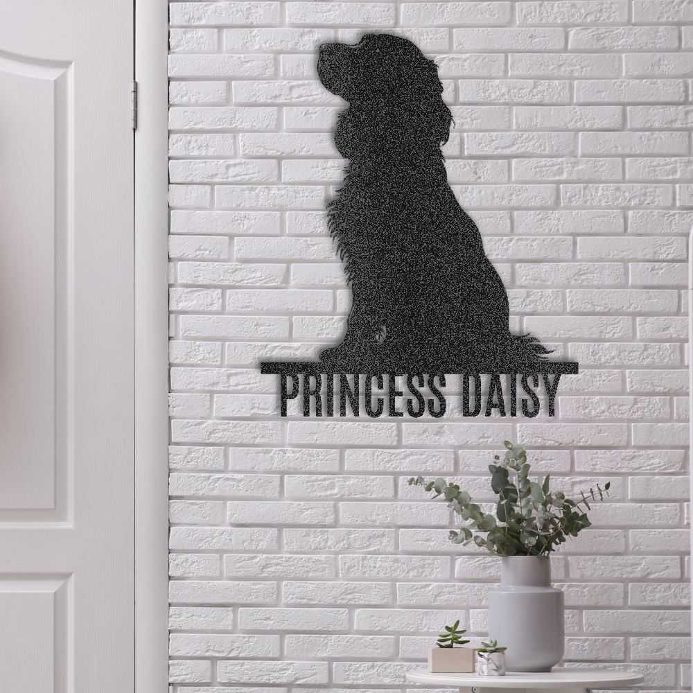 Custom Steel Sign: Cocker Spaniel Wall Art with Dog Name - lifestyle mockup in black.