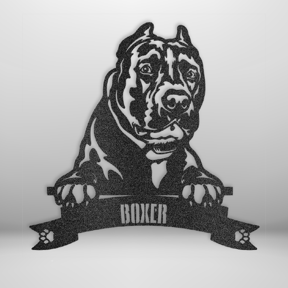 Custom Steel Sign: Staffordshire Terrier Name Metal Wall Art - product mockup in black.