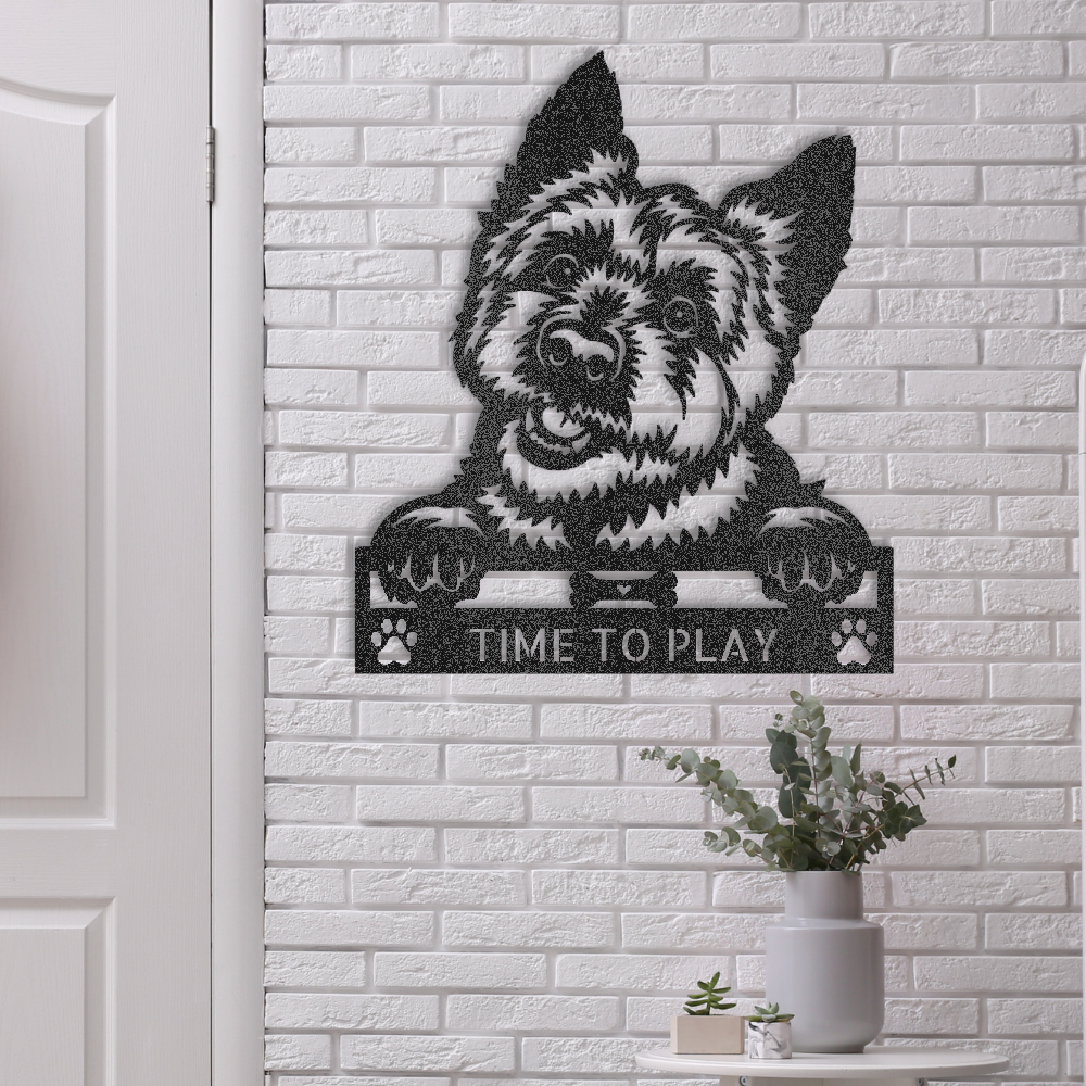 Personalized custom steel sign featuring a Yorkie dog design. Add your pet’s name to this Made in USA metal wall art. Free shipping included - in black.