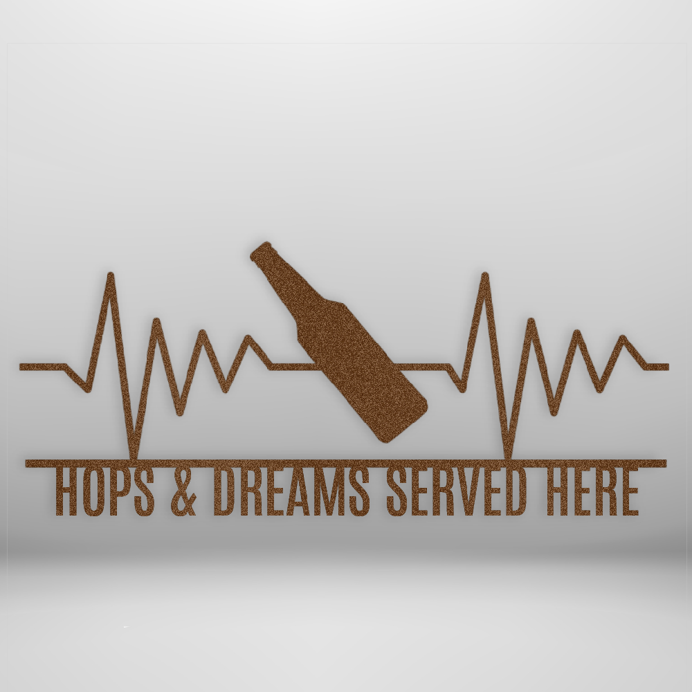Custom Steel Sign: Personalized Beer Heartbeat Metal Wall Art - mockup in copper/brown.
