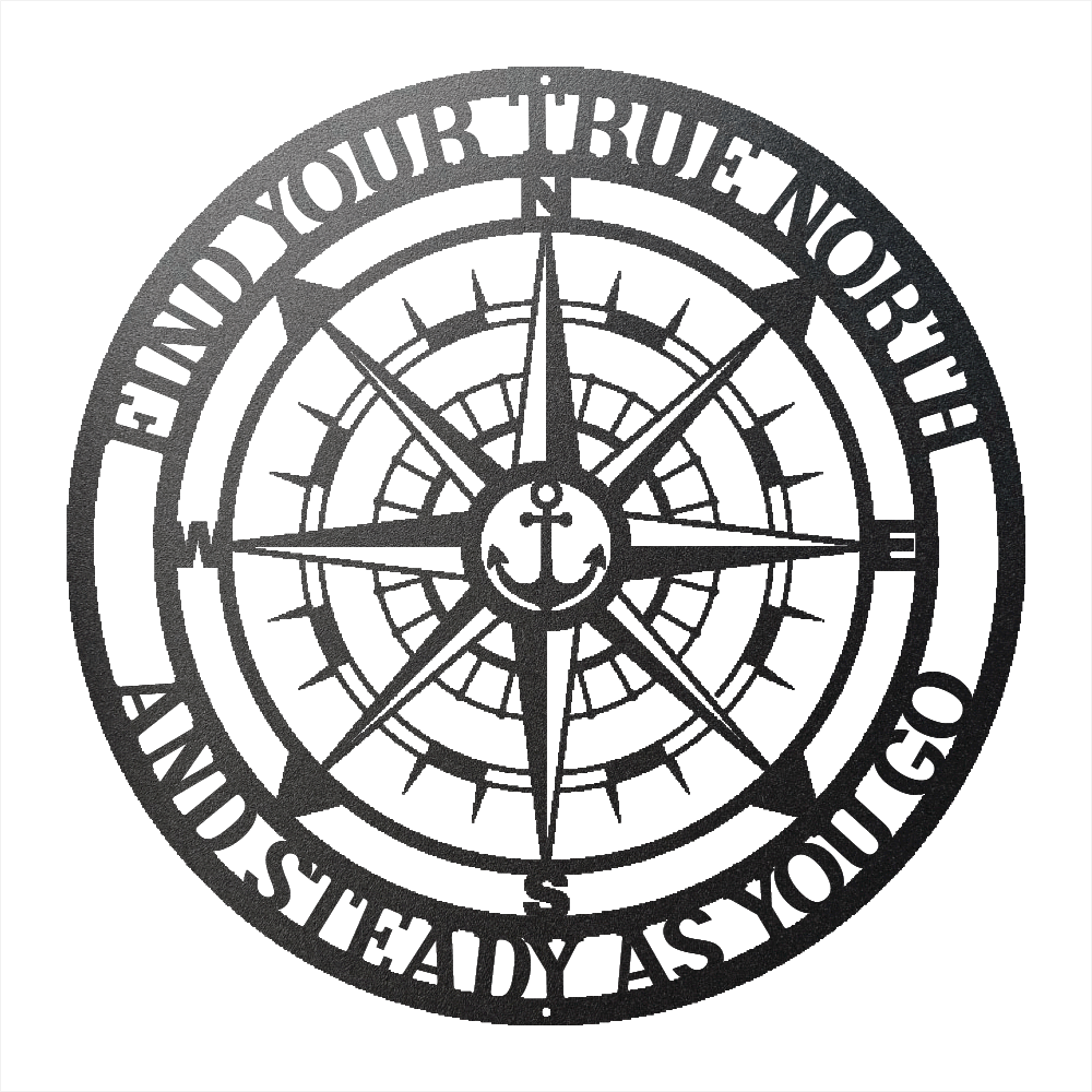 Personalized nautical compass steel sign in black finish