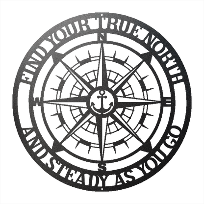 Personalized nautical compass steel sign in black finish