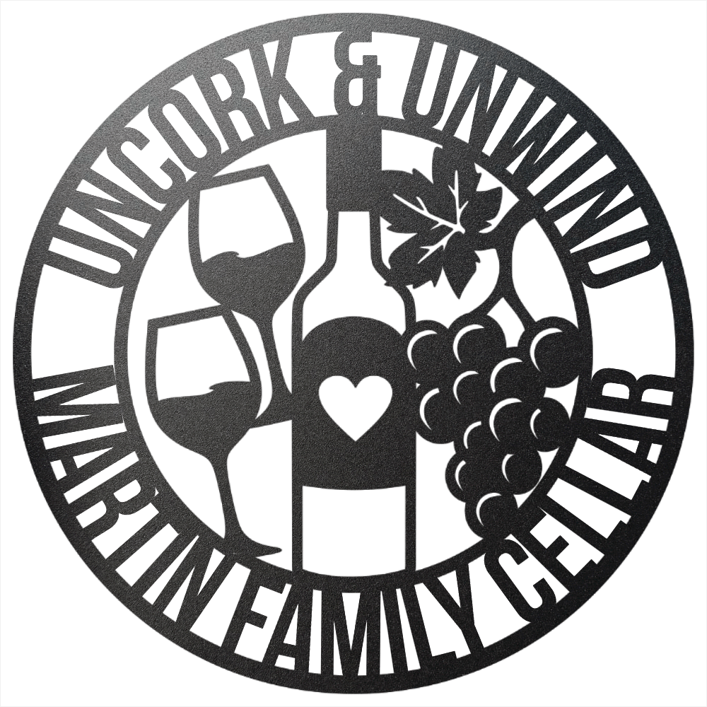 Personalized wine cellar steel sign in black finish