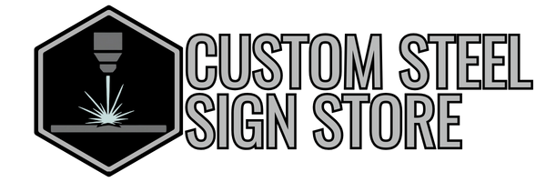 Custom steel signs personalized to carry family name, dates, anniversaries, special events and milestones - logo of Custom Steel Sign Store.