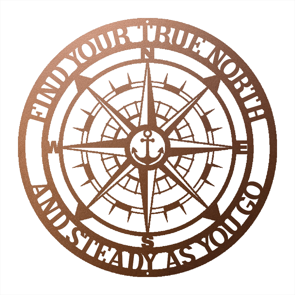 Personalized nautical compass steel sign in copper finish