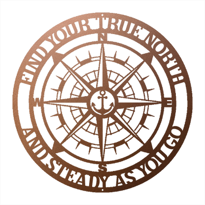 Personalized nautical compass steel sign in copper finish