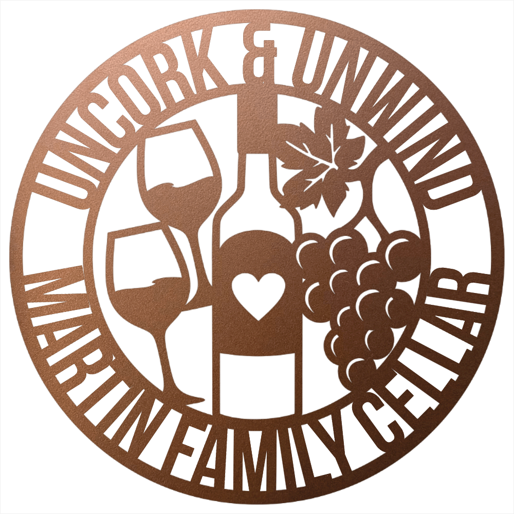 Personalized wine cellar steel sign in copper finish