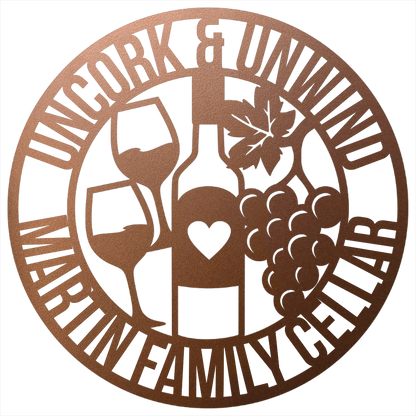 Personalized wine cellar steel sign in copper finish