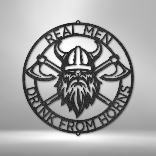 custom steel sign made in usa with viking skull axes and personalized circular text