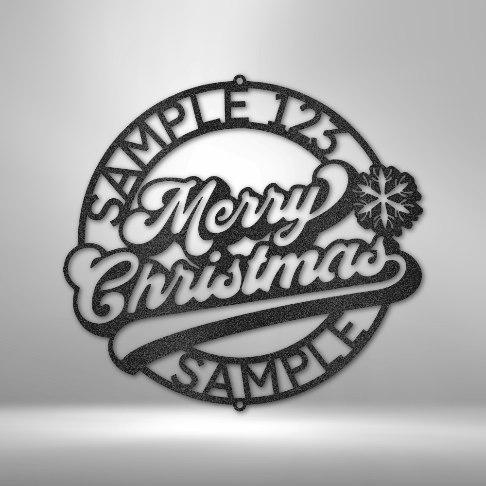 custom steel sign made in usa with merry christmas center and customizable curved text above and below