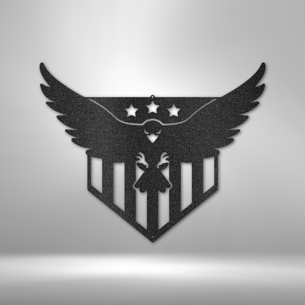 custom steel sign made in usa with patriotic eagle and shield metal wall art
