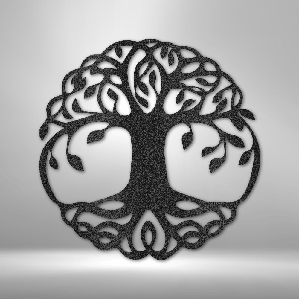 custom steel sign made in usa with tree of life circular silhouette nature themed wall art