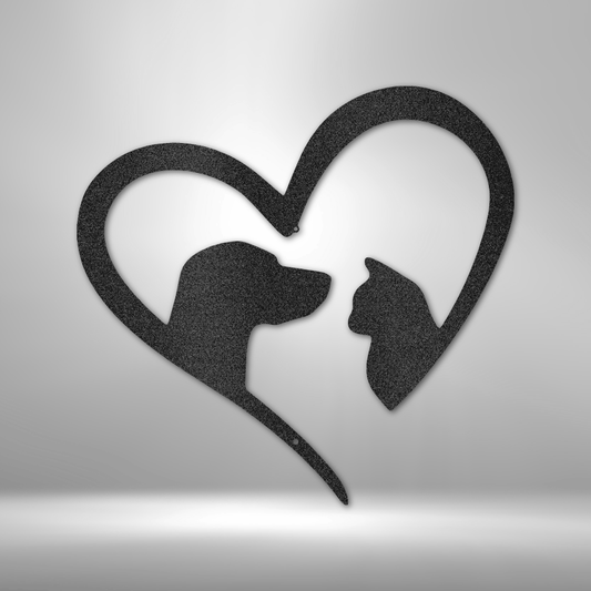 Dog and cat heart metal wall art, minimalist pet lover decor made in USA