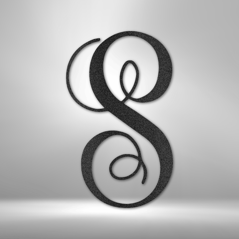 custom steel sign made in usa with decorative script monogram initial letter "s"