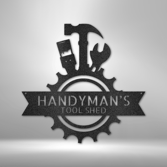custom steel sign made in usa with gear wrench hammer design and two customizable text lines