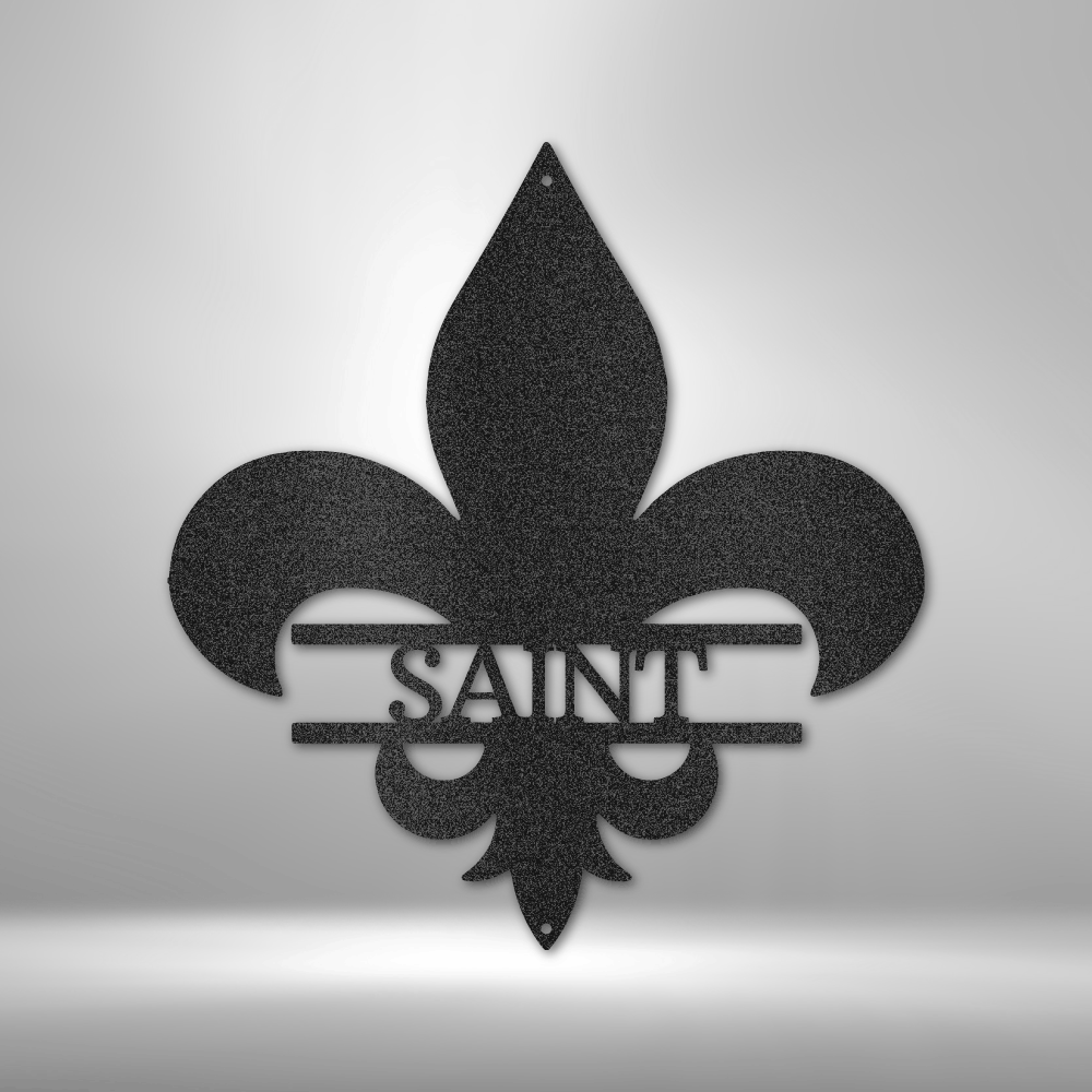 custom steel sign made in usa with fleur de lis shape and customizable center name or phrase