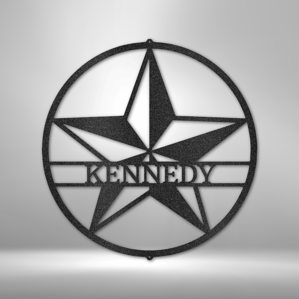 Custom rustic star steel sign with personalized name, made in USA metal wall art