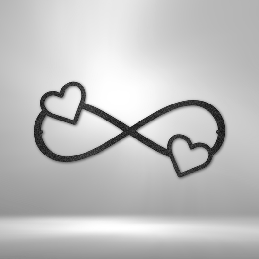 Infinity symbol with two hearts metal wall art, romantic steel home decor made in USA
