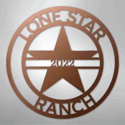 Personalized Texas Lone Star steel sign in copper finish