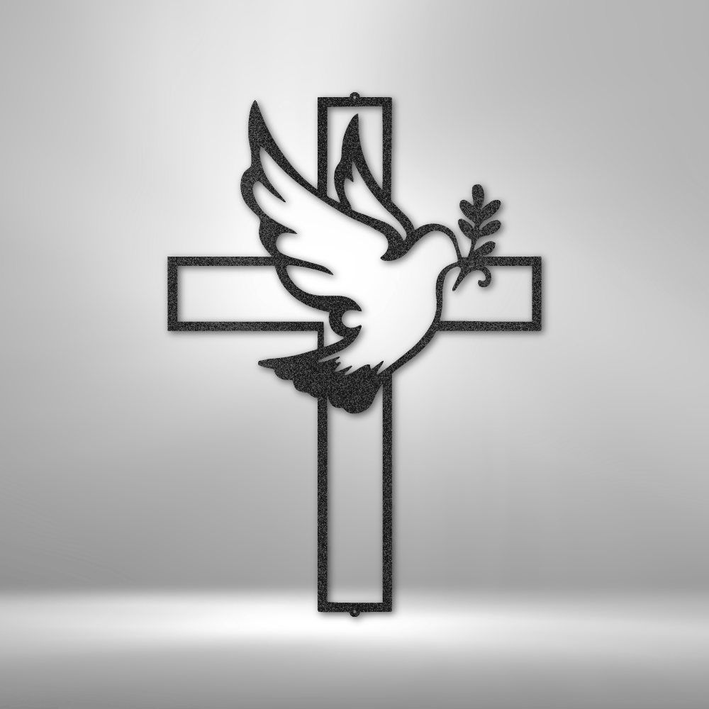 Metal Cross and dove Christian metal wall art made from black steel