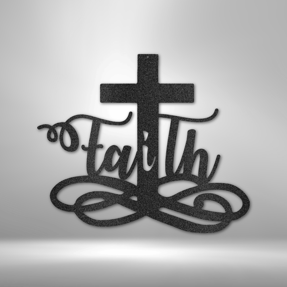 custom steel sign made in usa with cross and faith word script metal wall decor