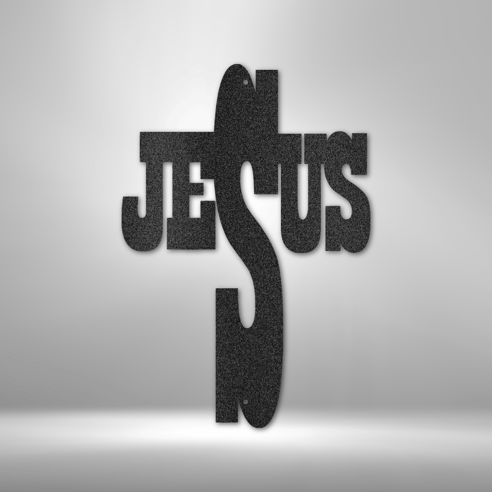 custom steel sign made in usa with jesus word cross shaped faith design